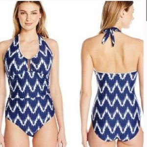 Jones New York indigo chevron‎ one piece swimsuit Size 12